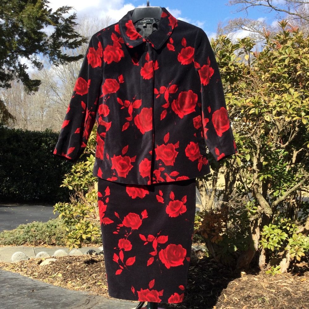 Talbots Flowery Velvet Jacket-Dress Mix Size 2pc Set